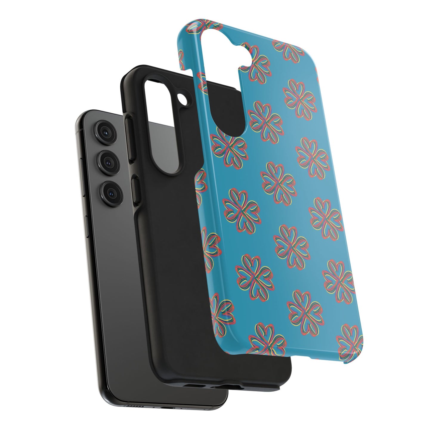 Floral Tough Phone Case, Colorful Turquoise Case, Hard Cover, iPhone Samsung Galaxy Google Pixel, Botanical Print Phone, Wireless Charging