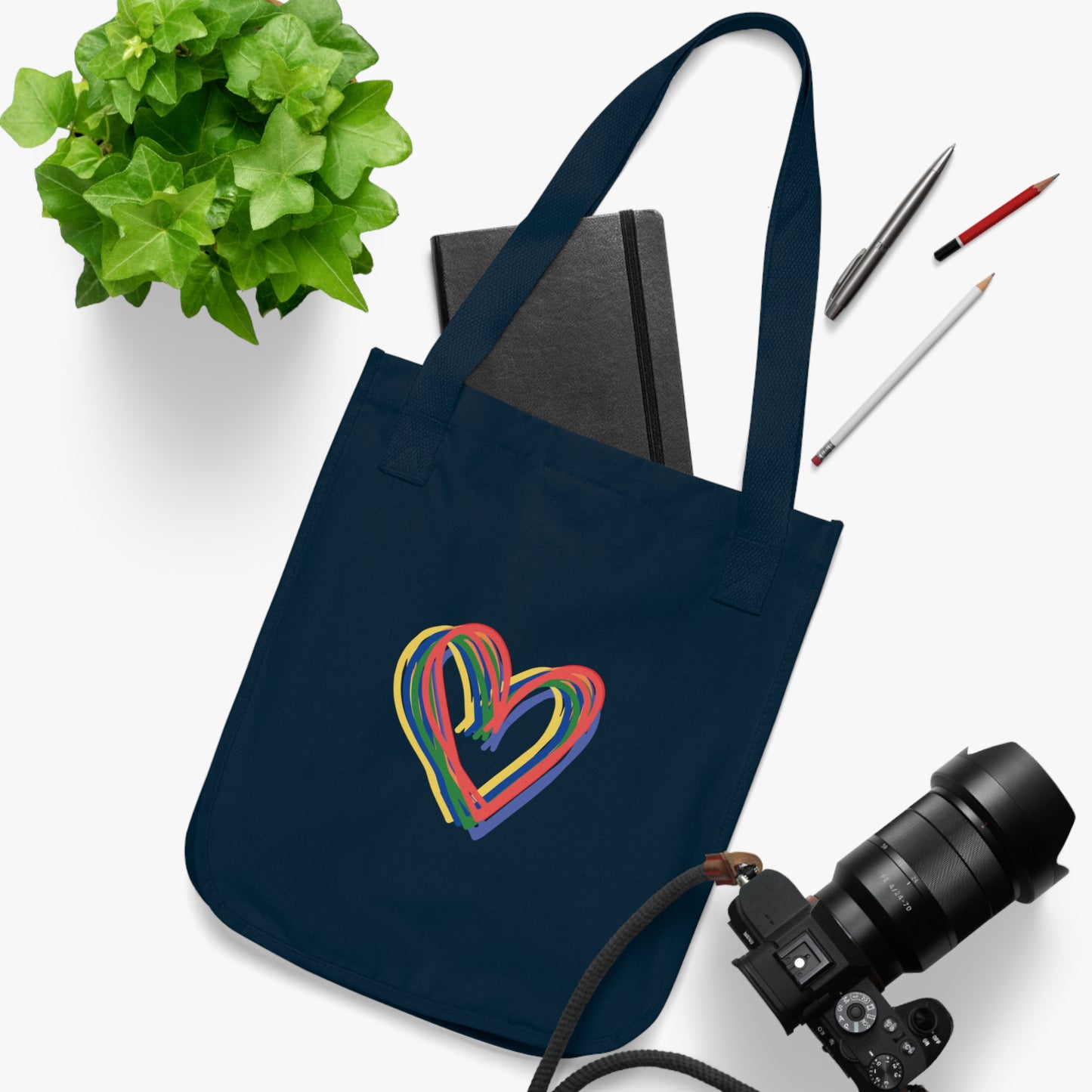Rainbow Hearts Organic Canvas Tote Bag, Hearts, Gender Neutral, Pride, Women, Men, Kids, Gift, Groceries, Shopping, Books, Eco, Valentines