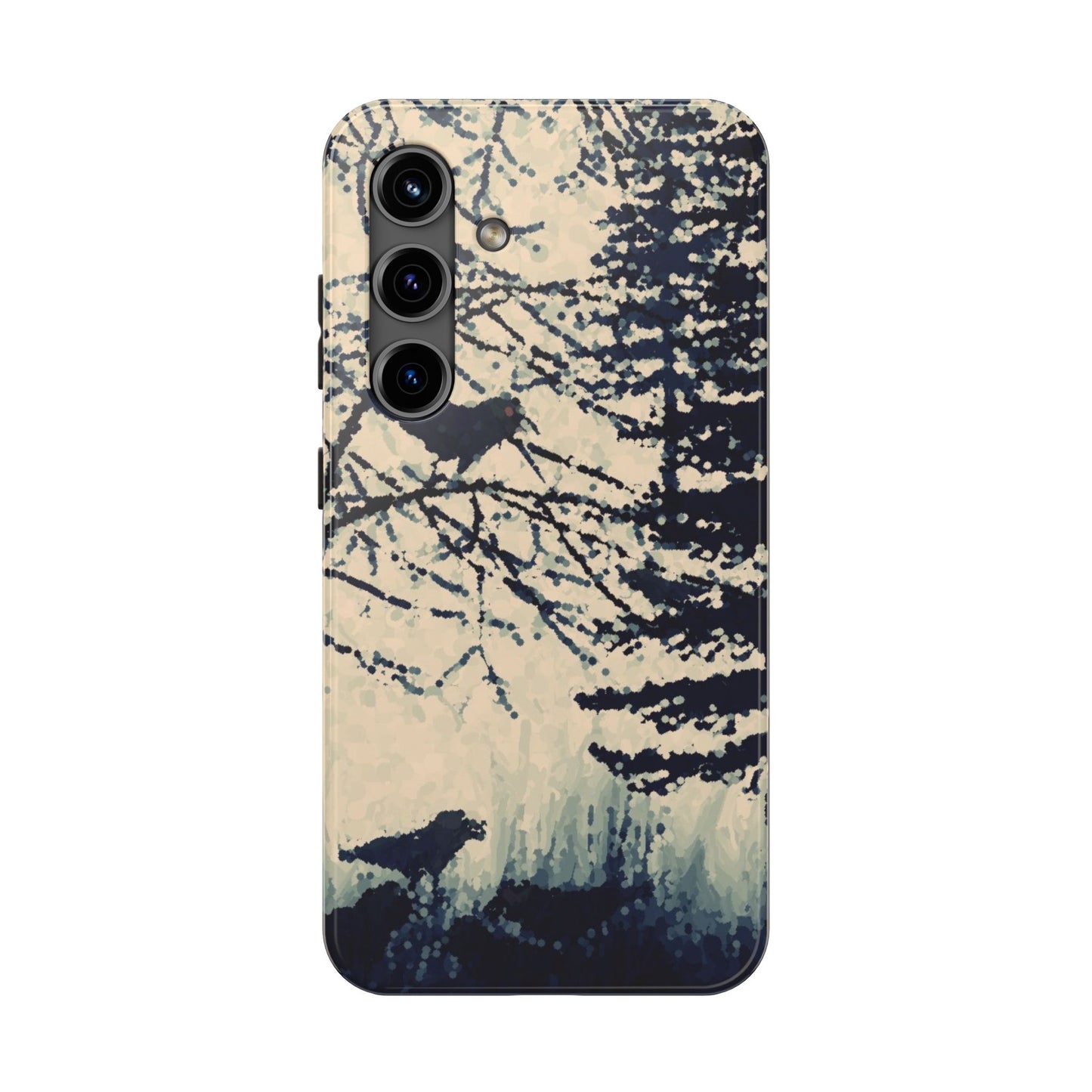 Crows in Forest Tough Phone Cases, iPhone & Samsung cases, wireless charging, crows, trees, birds, original artwork, gifts, Halloween