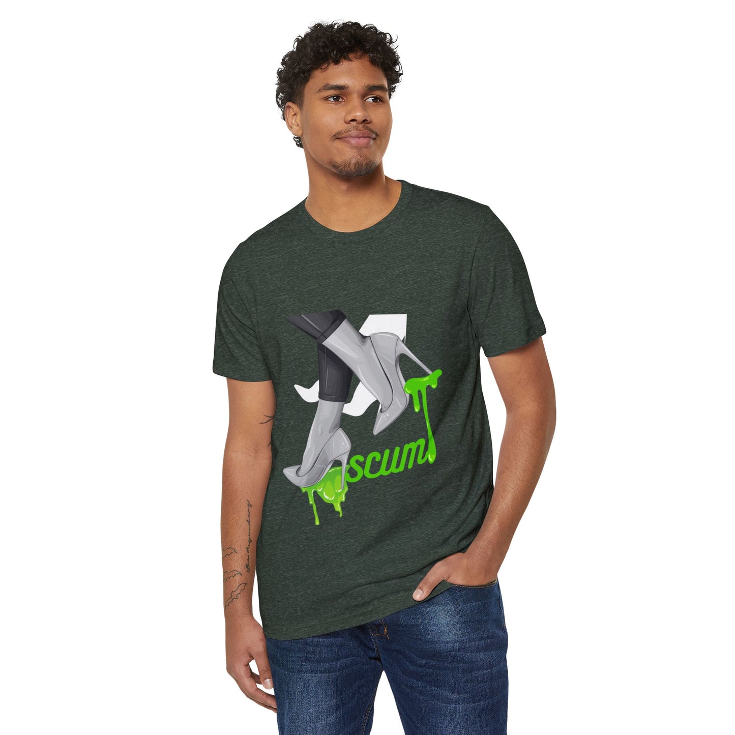 Graphic Tee Unisex Recycled Organic T-Shirt, High Heels Dripping Scum Tee, Fashionable Eco-Friendly Shirt, Sustainable Streetwear Top,
