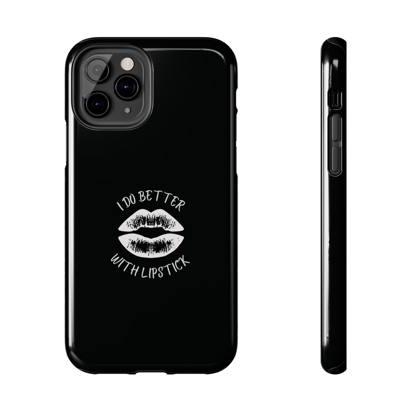 Glamorous Lipstick Tough Phone Cases - Empowered Gifts, Sassy Wireless Charging Cover, Fun Lips Samsung & iPhone Cases, Black Design