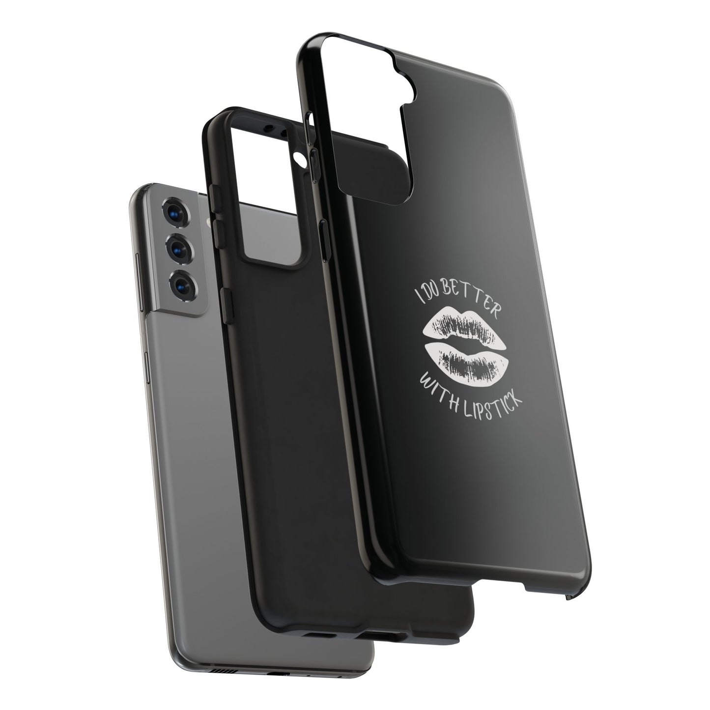 Glamorous Lipstick Tough Phone Cases - Empowered Gifts, Sassy Wireless Charging Cover, Fun Lips Samsung & iPhone Cases, Black Design