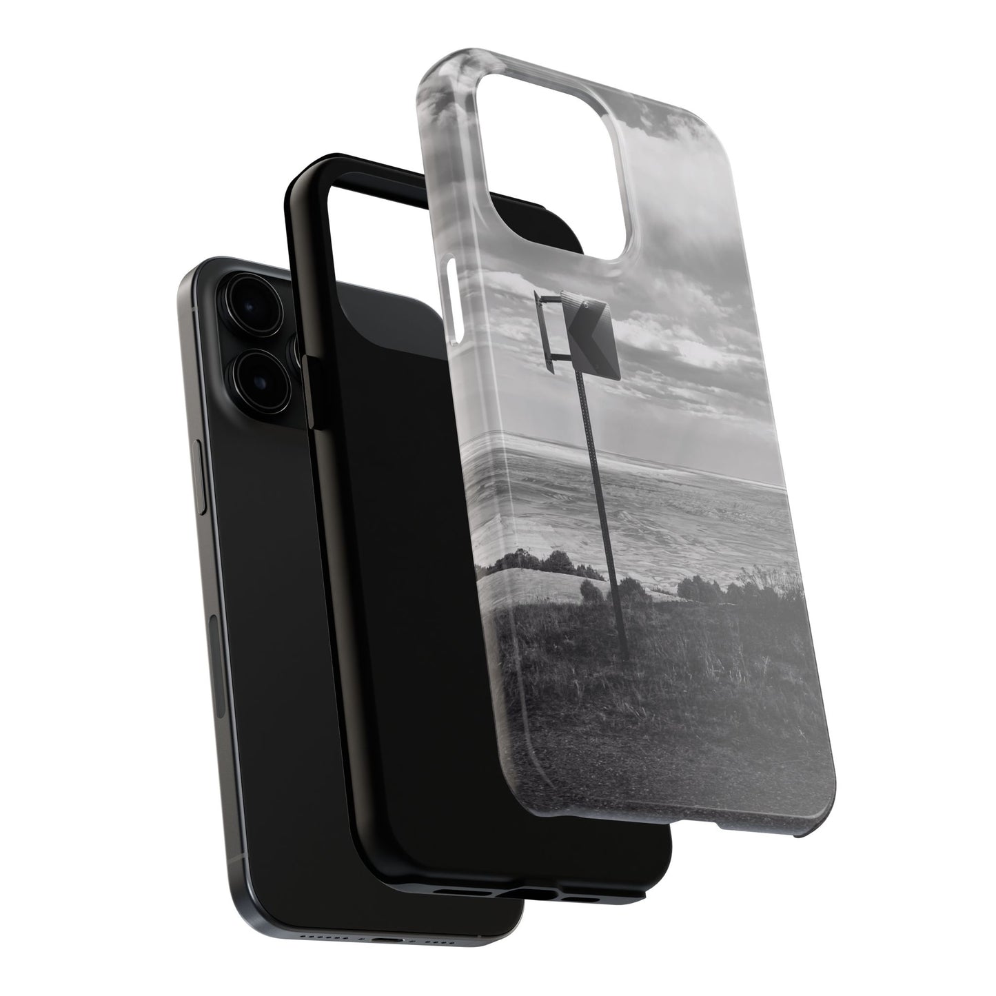 Road Sign Tough Phone Cases, iPhone & Samsung cases, wireless charging, black and white photo, nature, original art, gift birthday Christmas