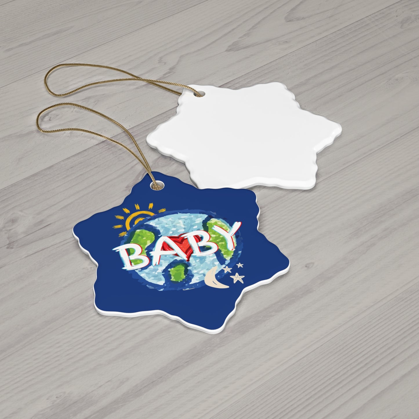BABY Hanging Ceramic Ornament, Whole World, Sun Moon & Stars, Heart, Circle Snowflake Heart Star, Christmas Tree, Holiday, Birthday, Gifts
