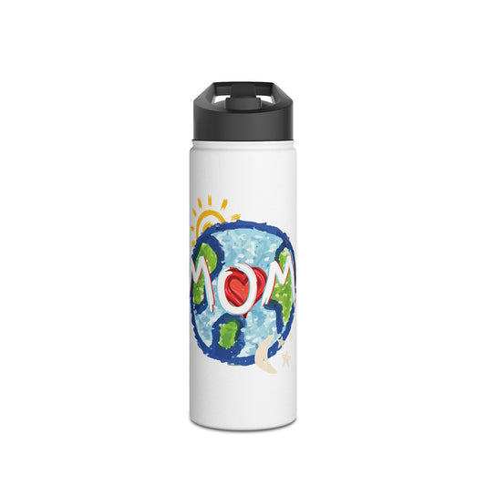 MOM Stainless Steel Water Bottle, Whole World, Sun, Moon & Stars, Heart, Love, Mothers Day, Gifts for Women, Exercise, Eco, Gender Neutral