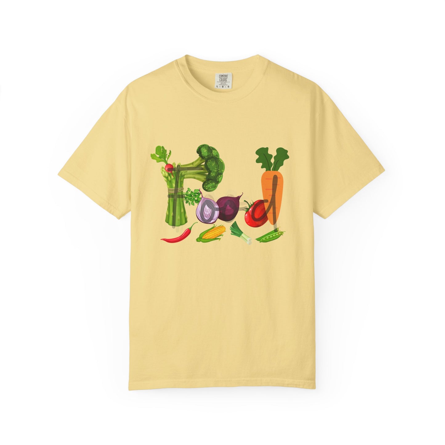 Food Unisex Garment-Dyed T-shirt, vegetables, healthy, groceries, snacks, cooking, gender neutral, casual, relaxed, soft, preshrunk cotton