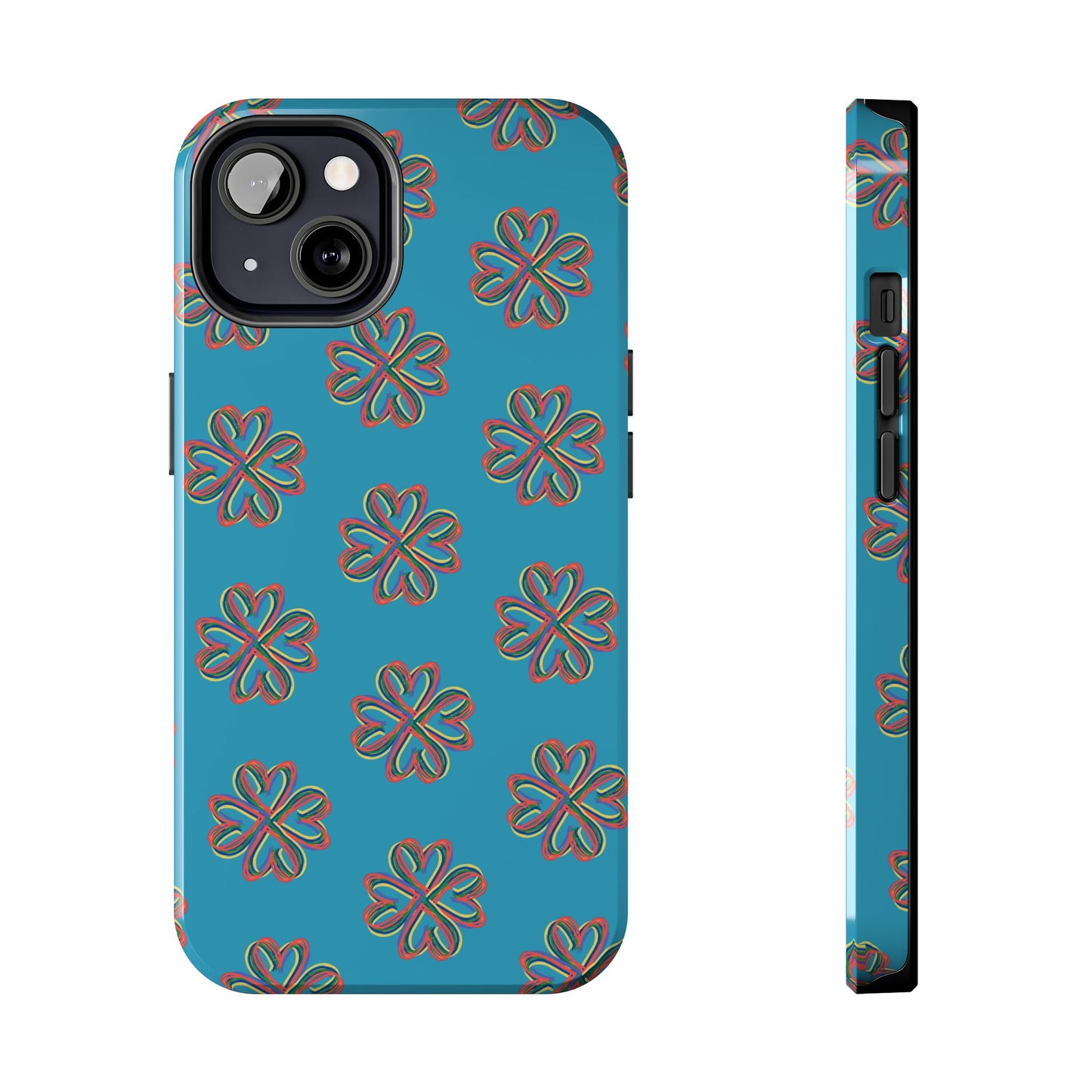 Floral Tough Phone Case, Colorful Turquoise Case, Hard Cover, iPhone Samsung Galaxy Google Pixel, Botanical Print Phone, Wireless Charging