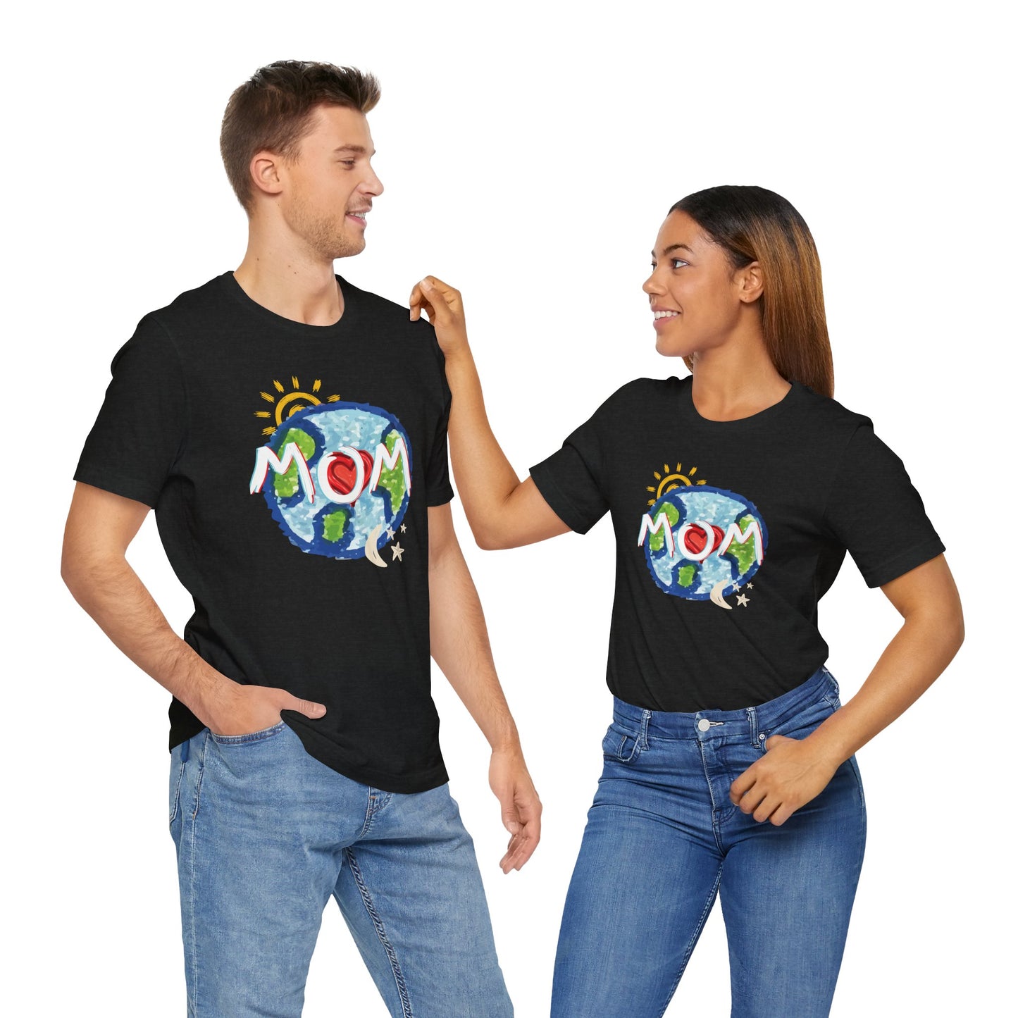 MOM Unisex Tee, Whole World, Sun Moon Stars, Heart, Love, Mothers Day, Gifts for Women, Comfy, Soft, Casual, Gender Neutral, Short Sleeves