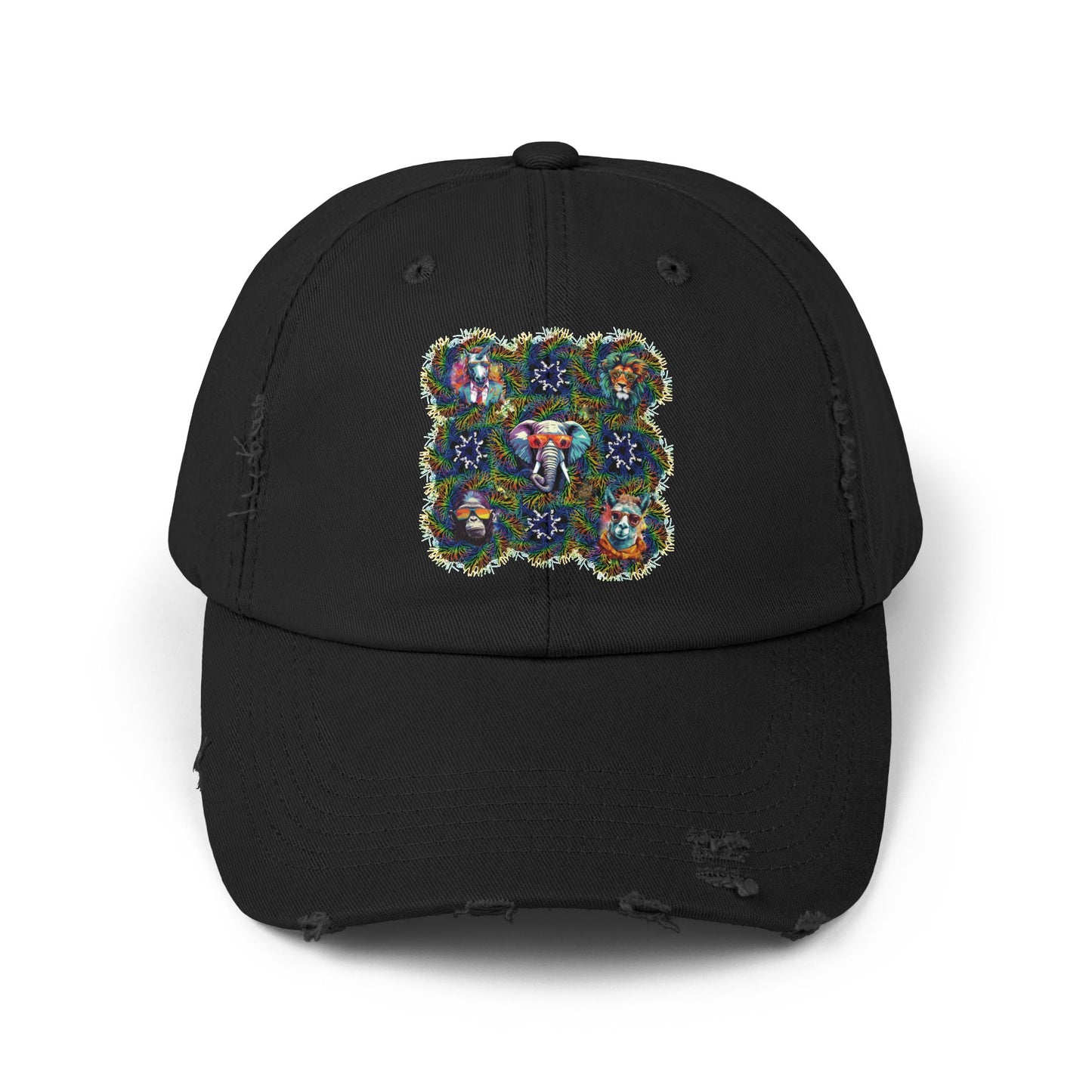 Wild & Cool Creatures Unisex Distressed Cap, Graphic Art, Animals, Gift, Hats, Cotton Twill, Adjustable, Gifts for Women Men Friends Teens