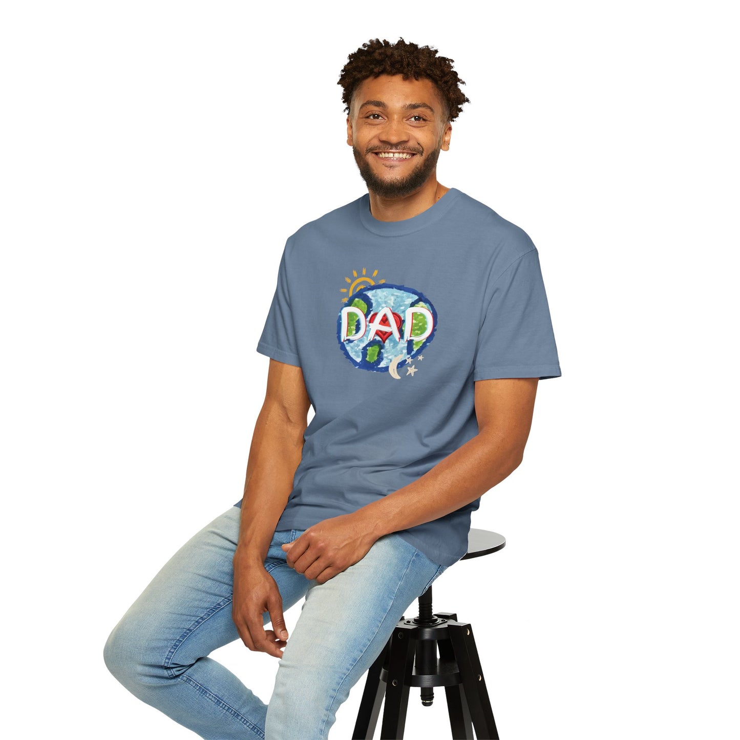 DAD Unisex Garment-Dyed T-shirt - Whole World, Sun, Moon & Stars, Heart - Fathers Day Gift