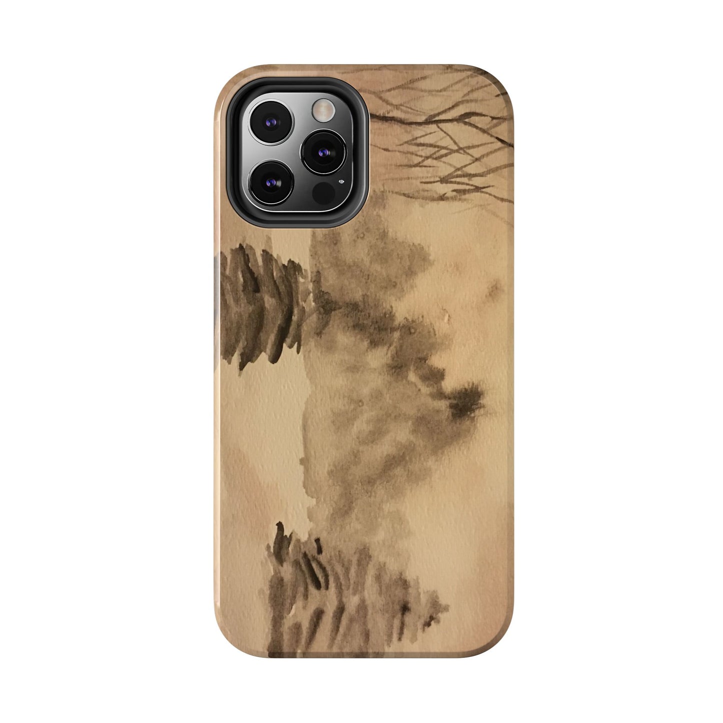 Winter Scene Tough Phone Cases, iPhone & Samsung cases, wireless charging, pine trees, snow, original watercolor artwork, gifts, Christmas