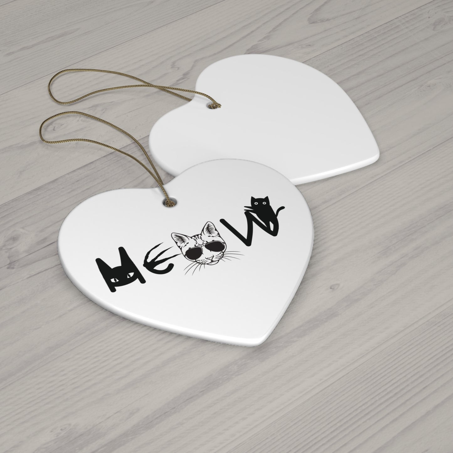 Meow White & Black Hanging Ornament, cats, sassy, decor, fun, Circle Snowflake Heart Star, Holiday, Gifts, all ages, Christmas, Halloween