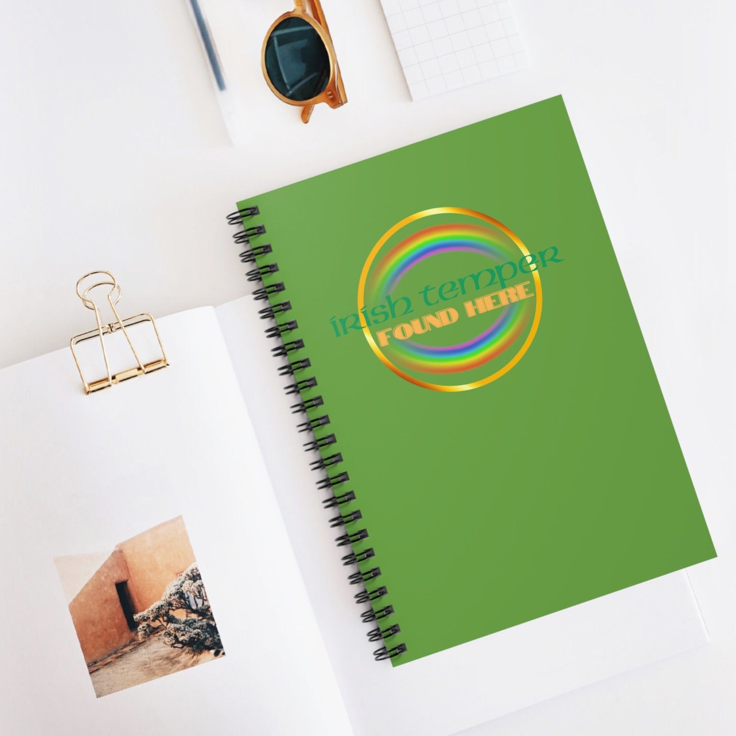 Irish Temper Found Here Green Spiral Notebook, Ruled Line, rainbow, gender neutral, journal, gift, teens, adults, kids, friends, St Patricks