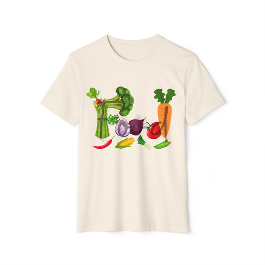 Vegetable Food Lover Recycled Unisex T-Shirt, Eco-Friendly Organic Tee, Foodie Gift, Sustainable Clothing, Plant-Based Fashion