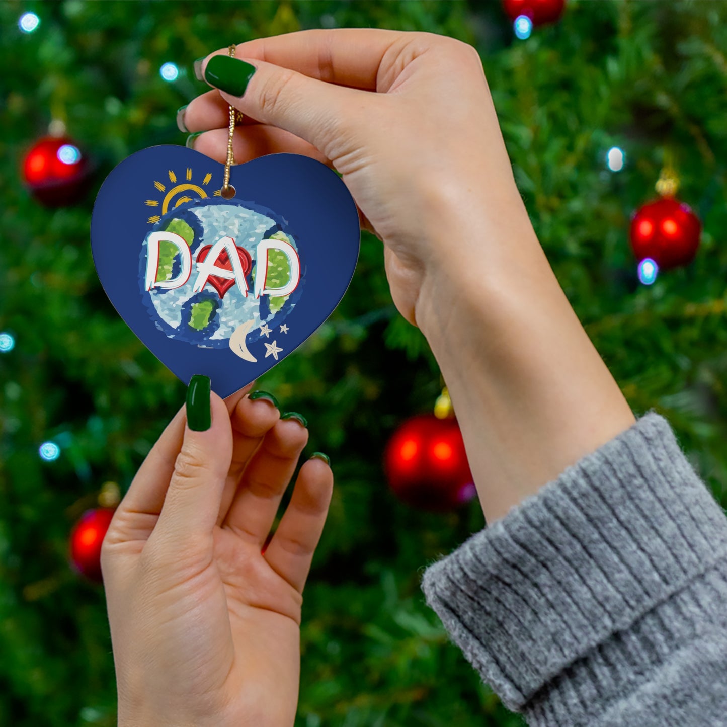 Ceramic Ornament, Dad Whole World Sun Moon & Stars Heart Circle Snowflake - Fathers Day Gifts