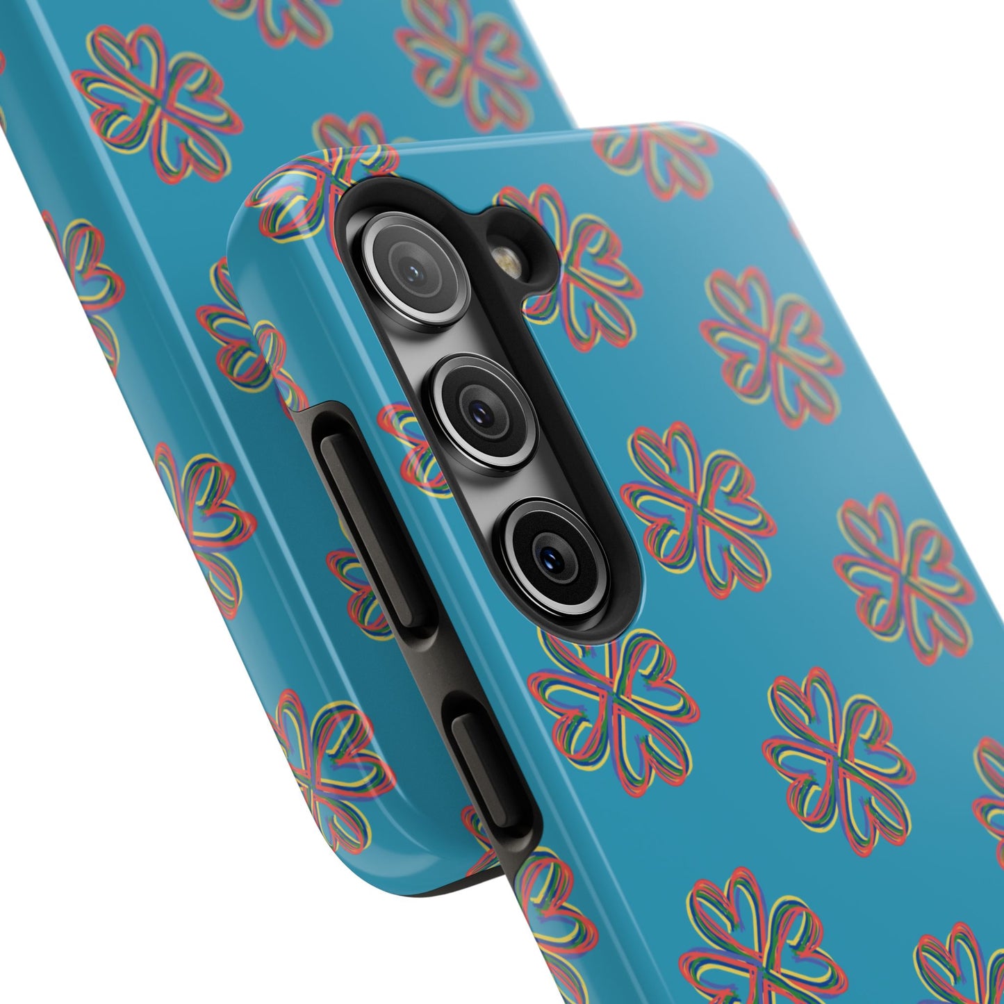 Floral Tough Phone Case, Colorful Turquoise Case, Hard Cover, iPhone Samsung Galaxy Google Pixel, Botanical Print Phone, Wireless Charging