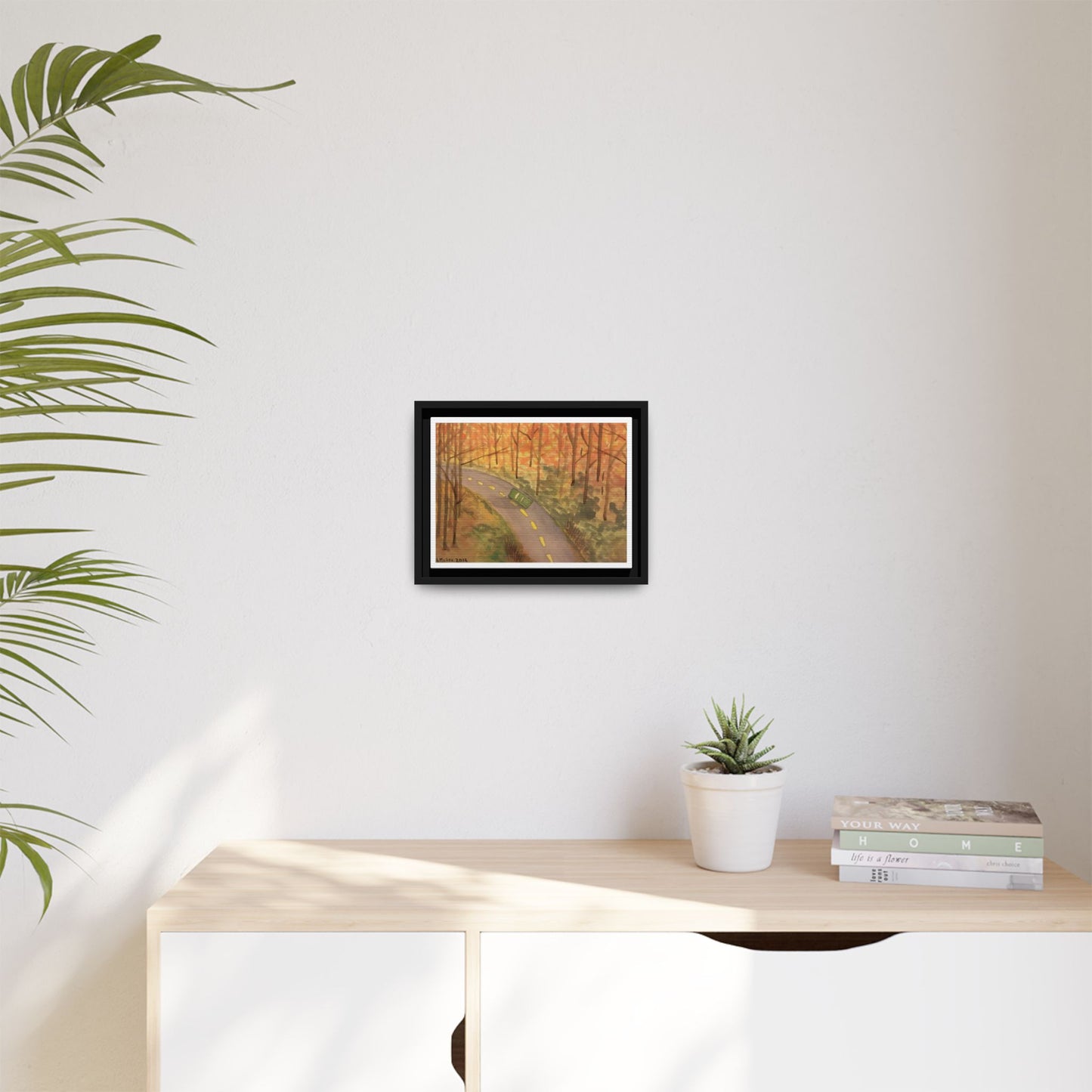 Black Frame Autumn Drive in the Country, Original Watercolor Matte Print, Fall Leaves, Nature, Trees, Artwork, Wall Art, Gift, Colorful