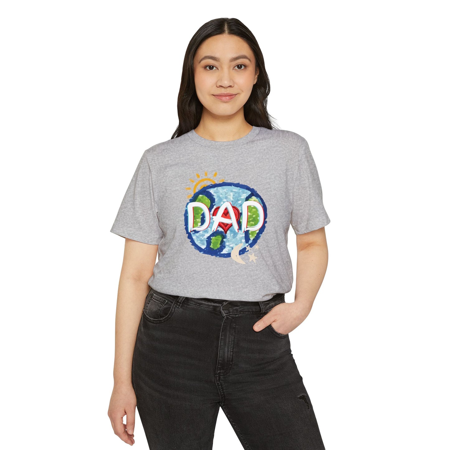 Dad Whole World Sun Moon Stars Heart Unisex Recycled Organic T-Shirt, Father's Day Gift, Family Matching Outfit, Eco-Friendly Tee, Unique