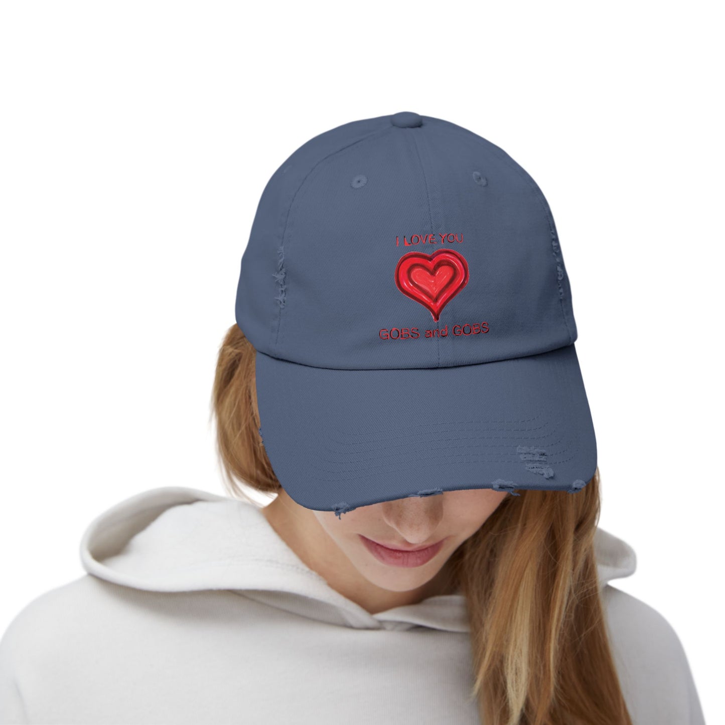 I Love You Gobs and Gobs Distressed Cap Hearts Gift Valentines Women Men Teens