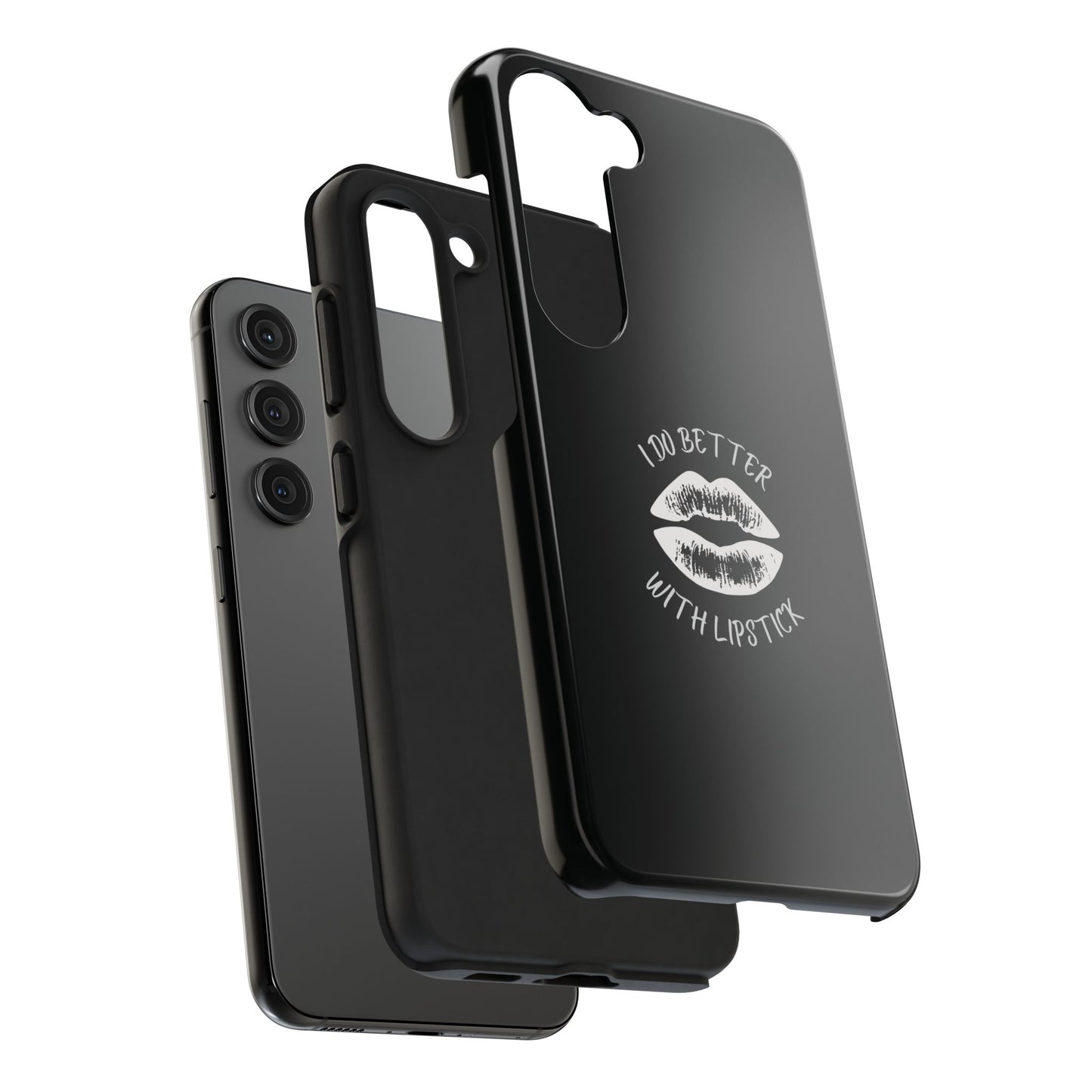 Glamorous Lipstick Tough Phone Cases - Empowered Gifts, Sassy Wireless Charging Cover, Fun Lips Samsung & iPhone Cases, Black Design