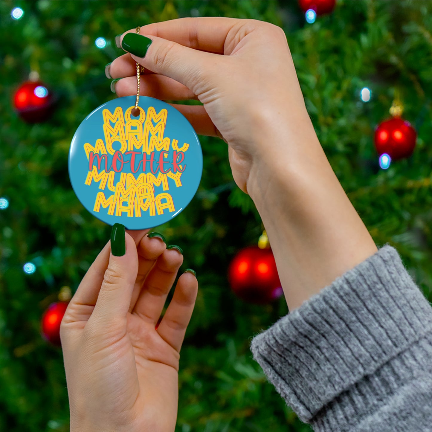 Mother Hanging Ceramic Ornament, Mom Mommy Ma Mam Mama Mummy, Circle Snowflake Heart Star, Christmas Tree, Holiday, Mothers Day, Gifts