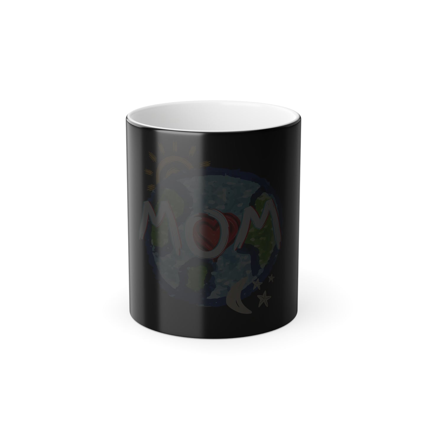 MOM Color Morphing Mug, Heat Reactive Mother's Day Coffee Cup with Whole World, Sun, Moon & Stars Design