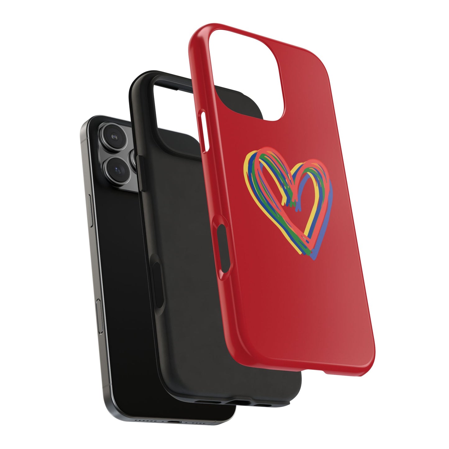Rainbow Hearts Tough Phone Case, Red Phone Cover, Smartphone Case, Heart Pattern Phone Shell, Phone Hard Case, Colorful, Wireless Charging
