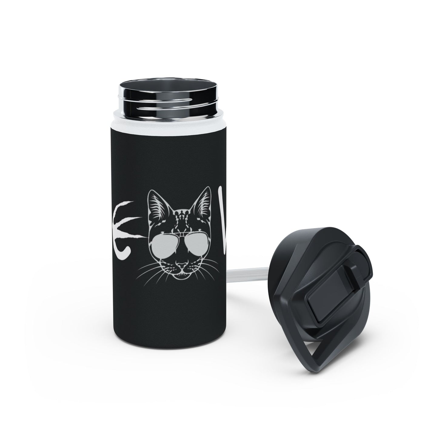 Meow Black Stainless Steel Water Bottle, Cats, Sassy, Fun, Halloween, Election, Gender Neutral, Gift, Exercise, Run, Workout, Eco BPA-free