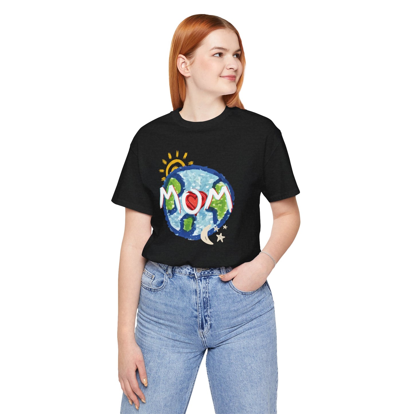 MOM Unisex Tee, Whole World, Sun Moon Stars, Heart, Love, Mothers Day, Gifts for Women, Comfy, Soft, Casual, Gender Neutral, Short Sleeves