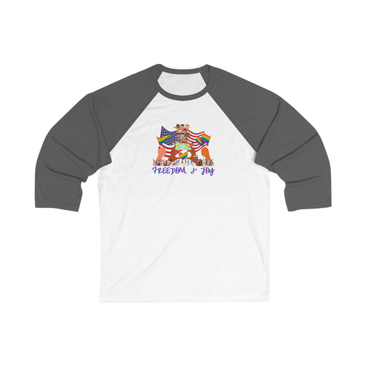 Freedom & Joy Unisex 3\4 Sleeve Baseball Tee, love, happy, inclusion, equality, pride, gender neutral, gift for women men teens friends