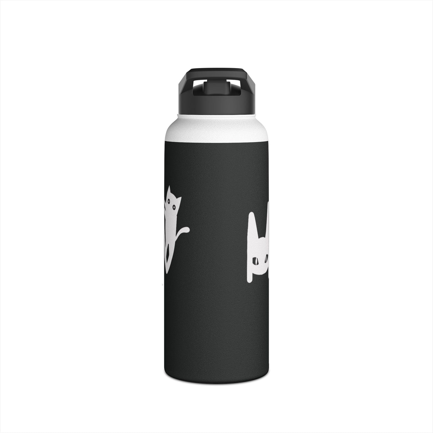 Meow Black Stainless Steel Water Bottle, Cats, Sassy, Fun, Halloween, Election, Gender Neutral, Gift, Exercise, Run, Workout, Eco BPA-free