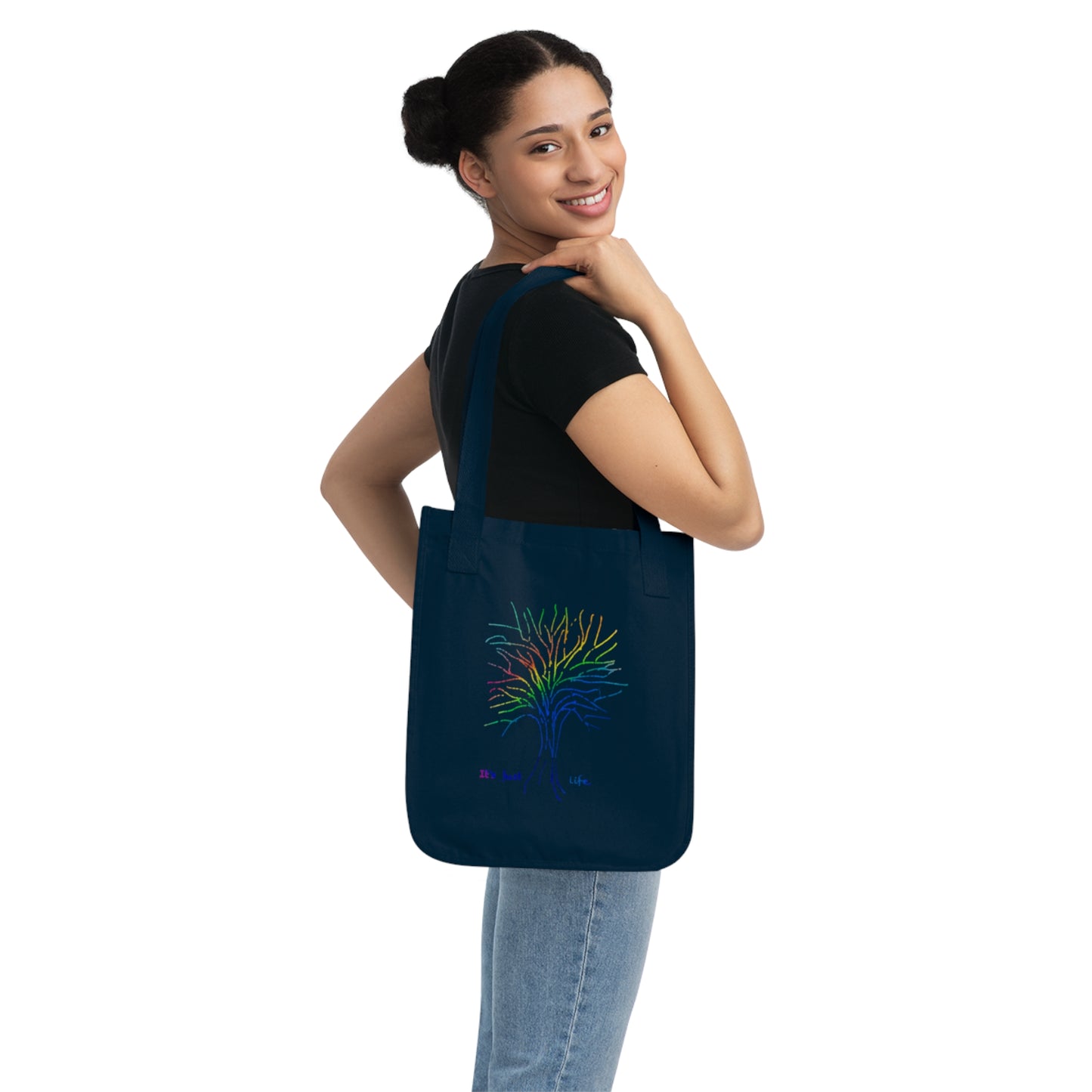 Its Just Life Rainbow Tree Organic Canvas Tote Bag, Groceries, Shopping, Eco Friendly, Gift Bags, 100% Organic Cotton, Beige, Black, Navy
