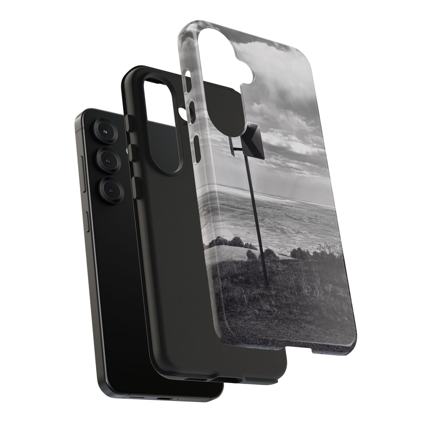 Road Sign Tough Phone Cases, iPhone & Samsung cases, wireless charging, black and white photo, nature, original art, gift birthday Christmas