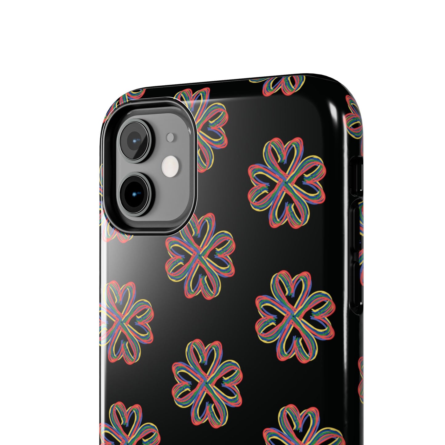 Tough Phone Cases, Floral Phone Cover, Protective Floral Case, Colorful Phone Shell, Black Phone Case, Wireless Charging