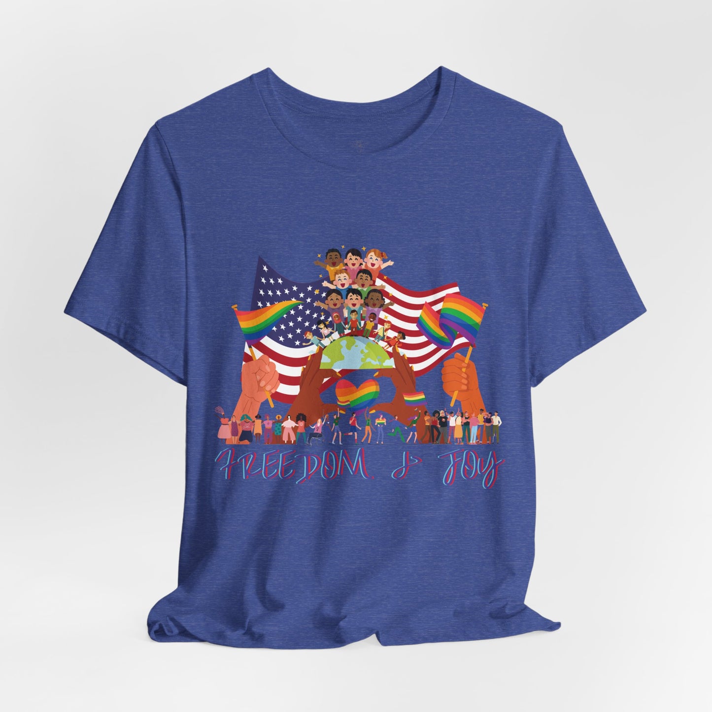 Freedom & Joy Unisex Tee, America, Inclusion, Equality, Love, Pride, Flag, Election, Gift, Comfy, Soft, Casual, Gender Neutral, Short Sleeve