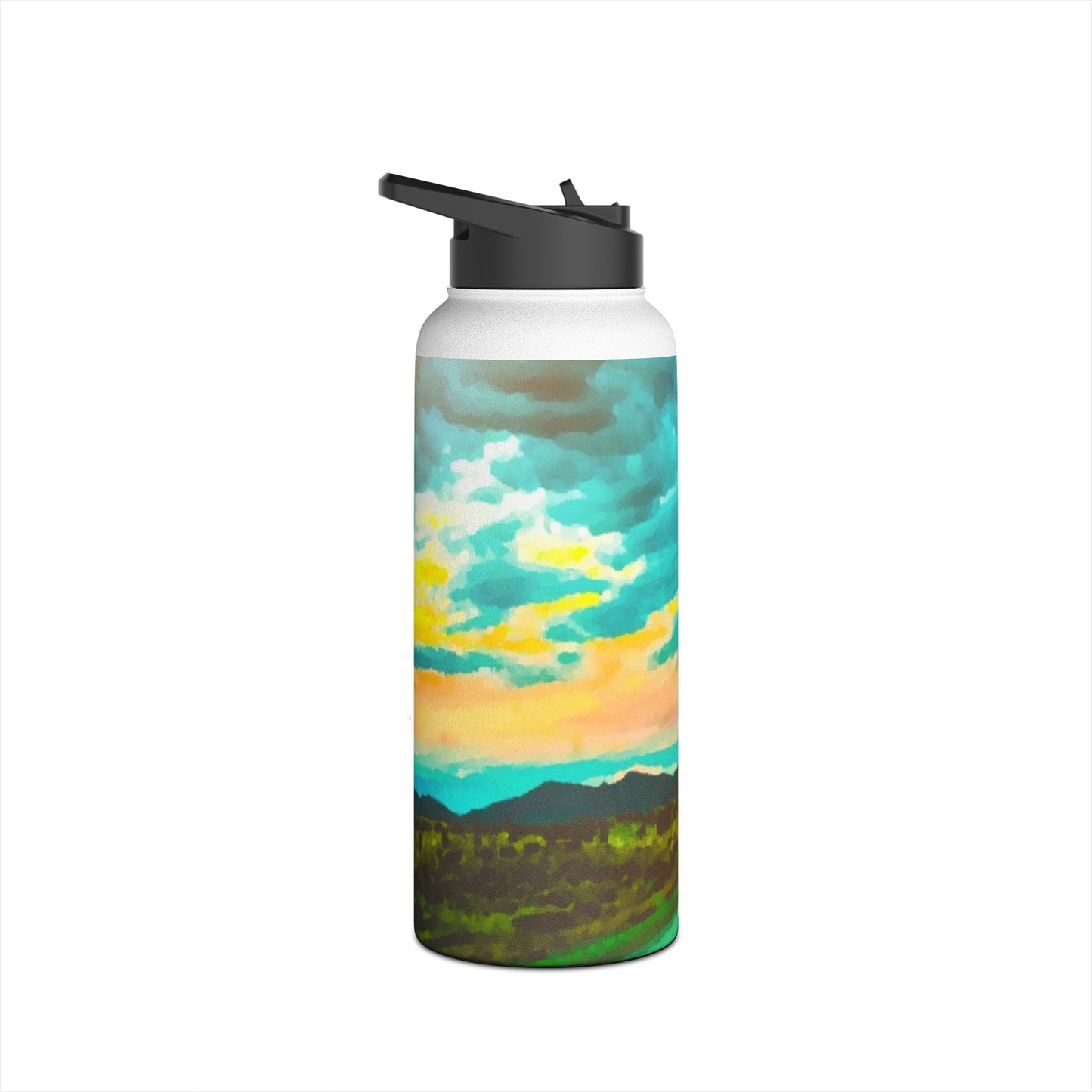 Wyoming Landscape Stainless Steel Water Bottle, Nature, America, Western, Artwork, Mountains, Gift, Sky, Colorful, Clouds, Sunset, Travel