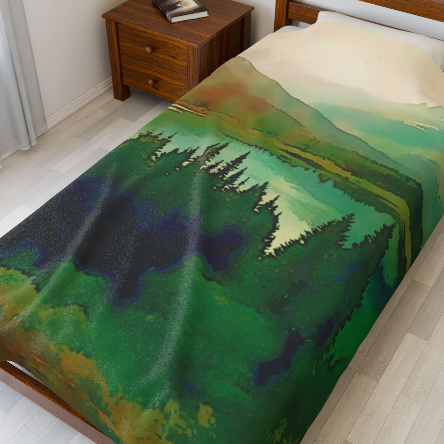 Mountain Lake Colorful Velveteen Blanket, Cozy Throw, Home Decor, Bed Cover, Vibrant Couch Blanket, Birthday Wedding Anniversary Christmas