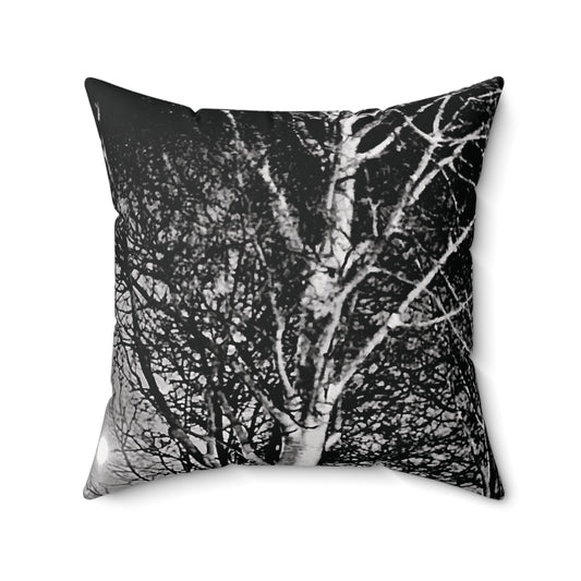 Worm Moon Night Tree Spun Polyester Square Pillow, Original Photo, Decor, Dorm, Sofa, Throw, Gift, Tree, Nature, Rustic, Halloween, 4 Sizes
