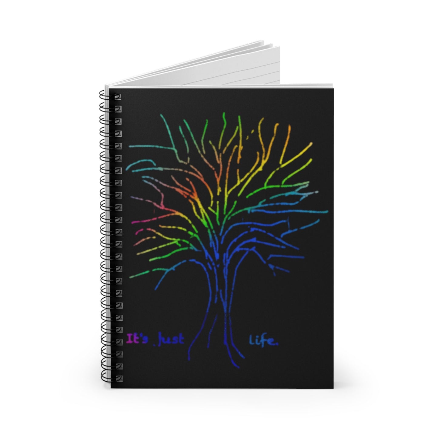 Its Just Life Rainbow Tree Black Spiral Notebook - Ruled Line, gender neutral, journal, notes, lists, pride, teens, adults, kids, friends