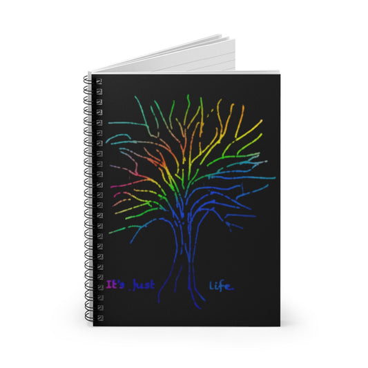 Its Just Life Rainbow Tree Black Spiral Notebook - Ruled Line, gender neutral, journal, notes, lists, pride, teens, adults, kids, friends