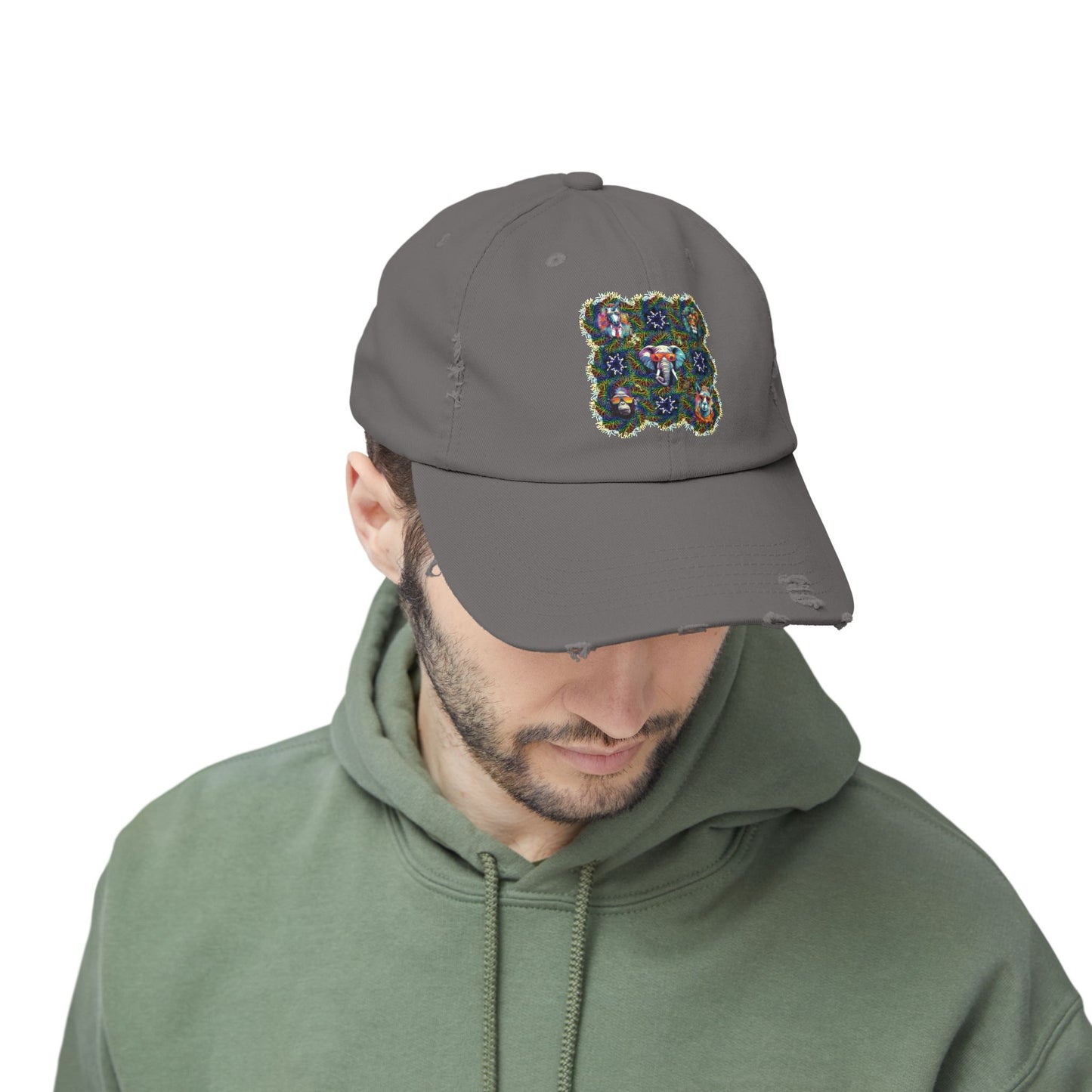 Wild & Cool Creatures Unisex Distressed Cap, Graphic Art, Animals, Gift, Hats, Cotton Twill, Adjustable, Gifts for Women Men Friends Teens