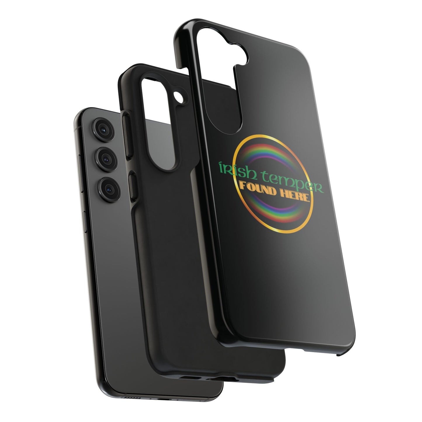 Irish Temper Found Here Black Tough Phone Cases, iPhone & Samsung cases, wireless charging, gifts, St Patricks Day, Birthday, Christmas