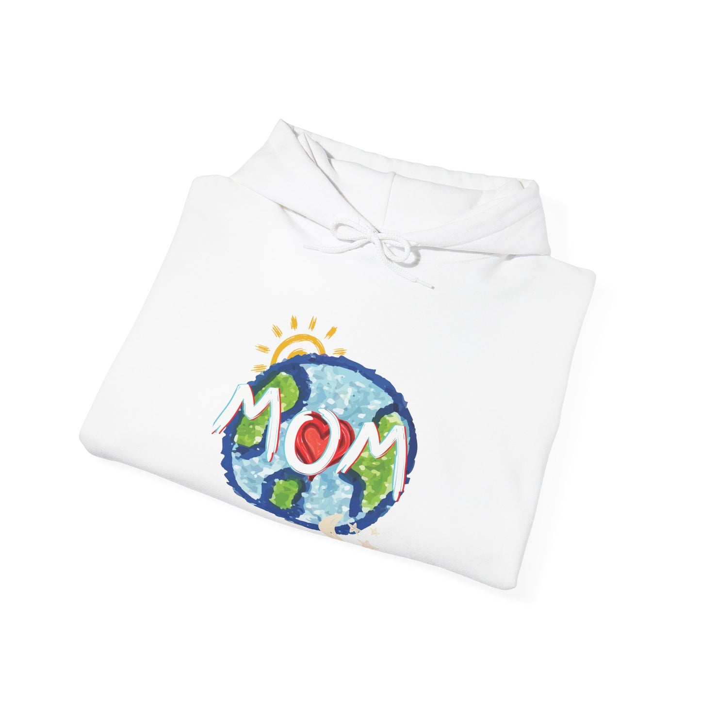 MOM Unisex Heavy Blend™ Hooded Sweatshirt, World, Sun Moon & Stars, Heart, Love, Mothers Day, Gifts for Women, Comfy, Soft, Warm, Hoodie