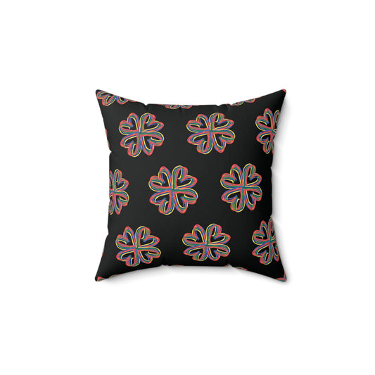Black Colorful Floral Spun Polyester Square Pillow, Fun, Flowers, Accent, Decor, Dorm, Bed, Sofa, Throw, Gift Birthday Christmas, 4 Sizes