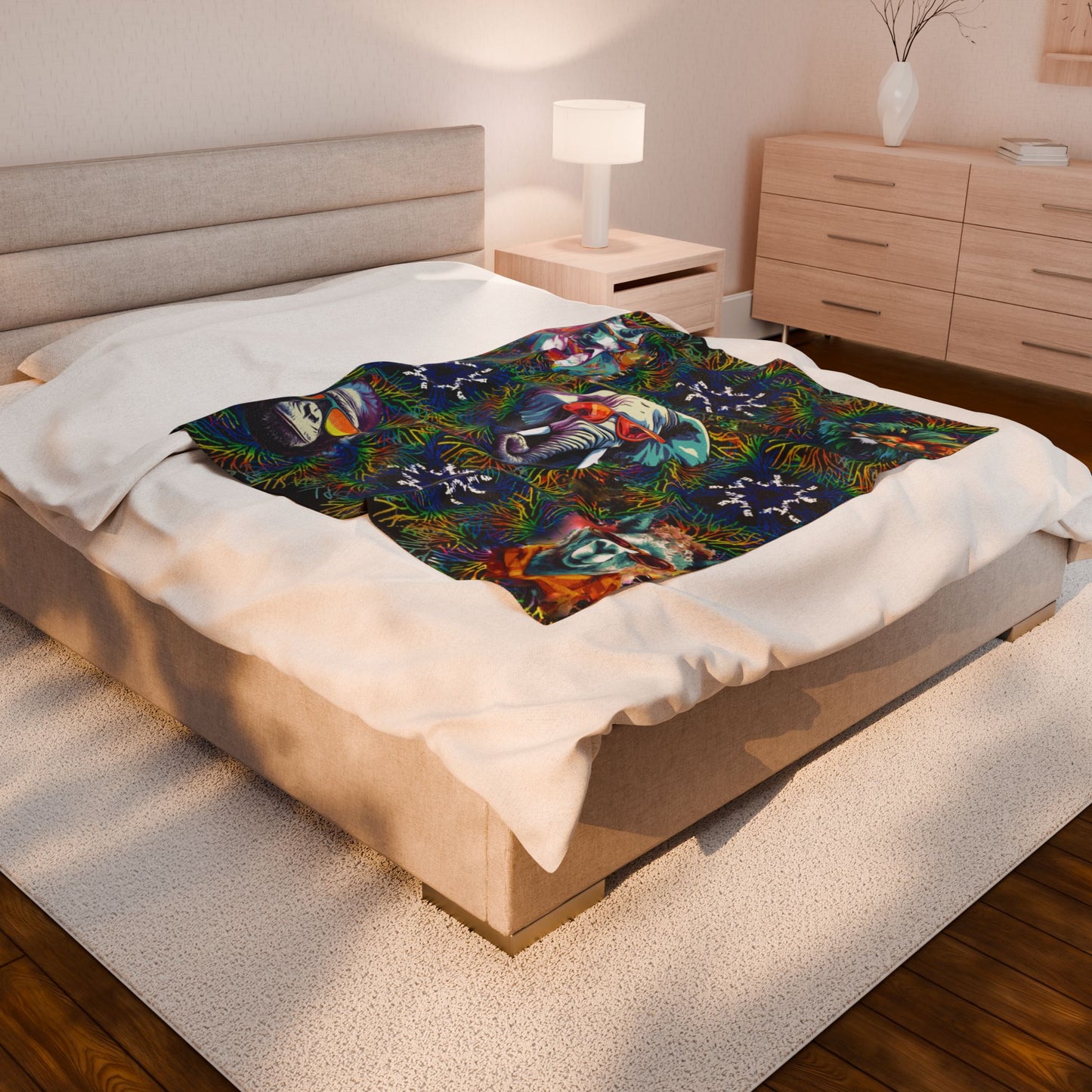 Black Wild & Cool Creatures Velveteen Blanket, Animals, Cozy Throw Home Decor, Gift, Bed Cover Vibrant Couch Blanket Kids Birthday Christmas