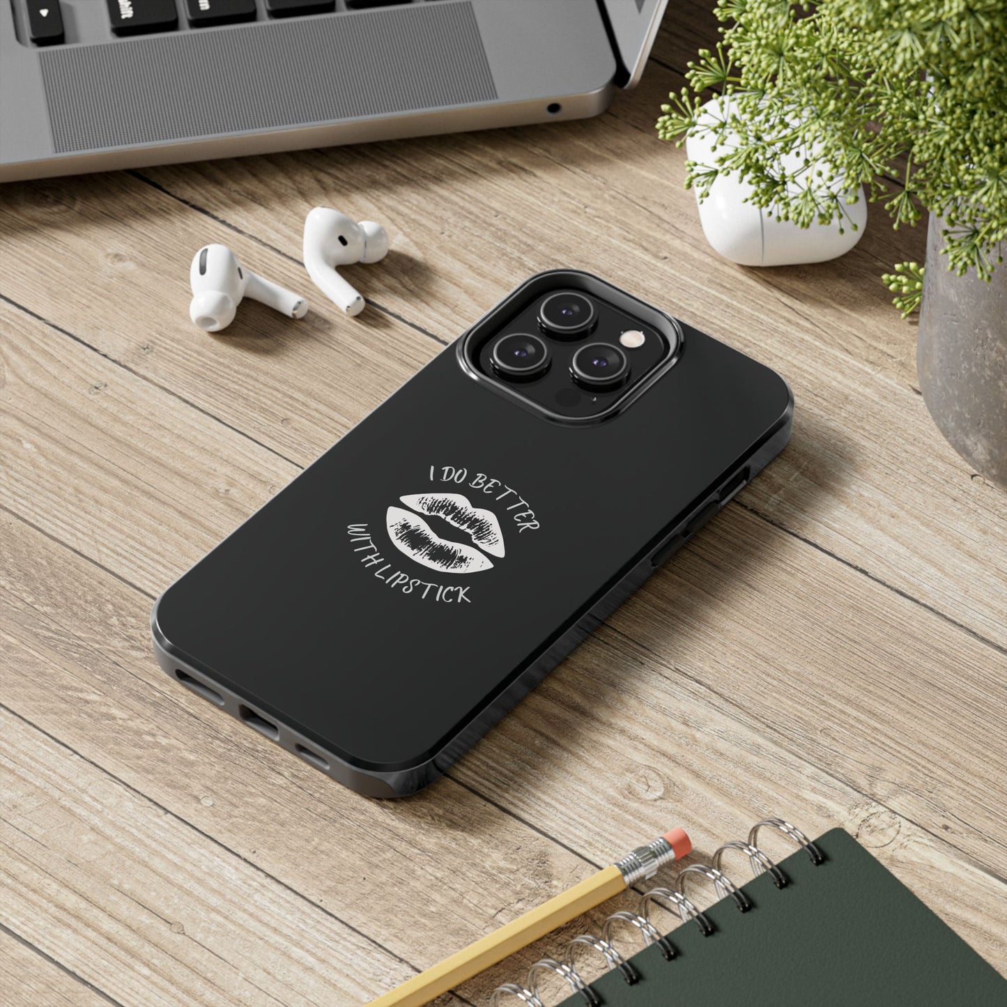 Glamorous Lipstick Tough Phone Cases - Empowered Gifts, Sassy Wireless Charging Cover, Fun Lips Samsung & iPhone Cases, Black Design