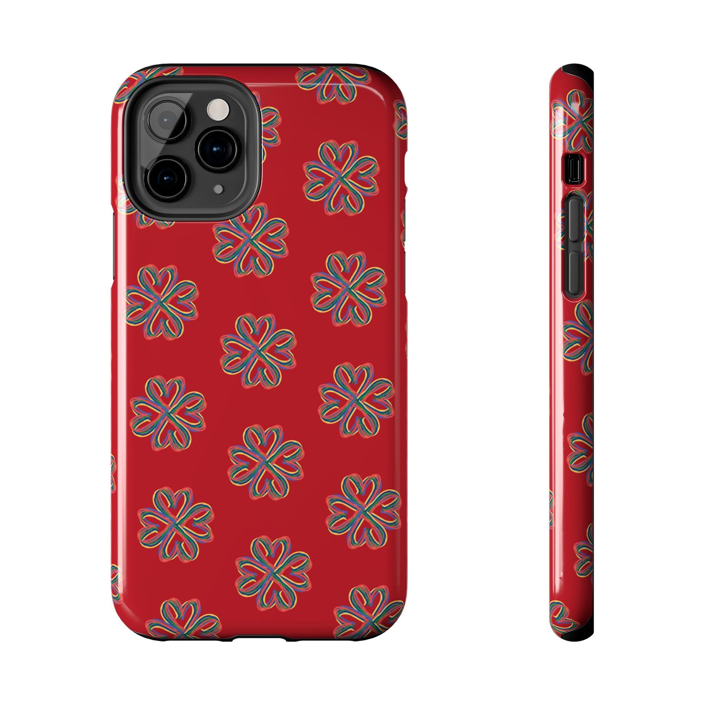 Floral Tough Phone Case, Red Phone Cover, Protective Tech Accessory, Botanical Phone Shell, Gift for Gardeners, Colorful, Wireless Charging