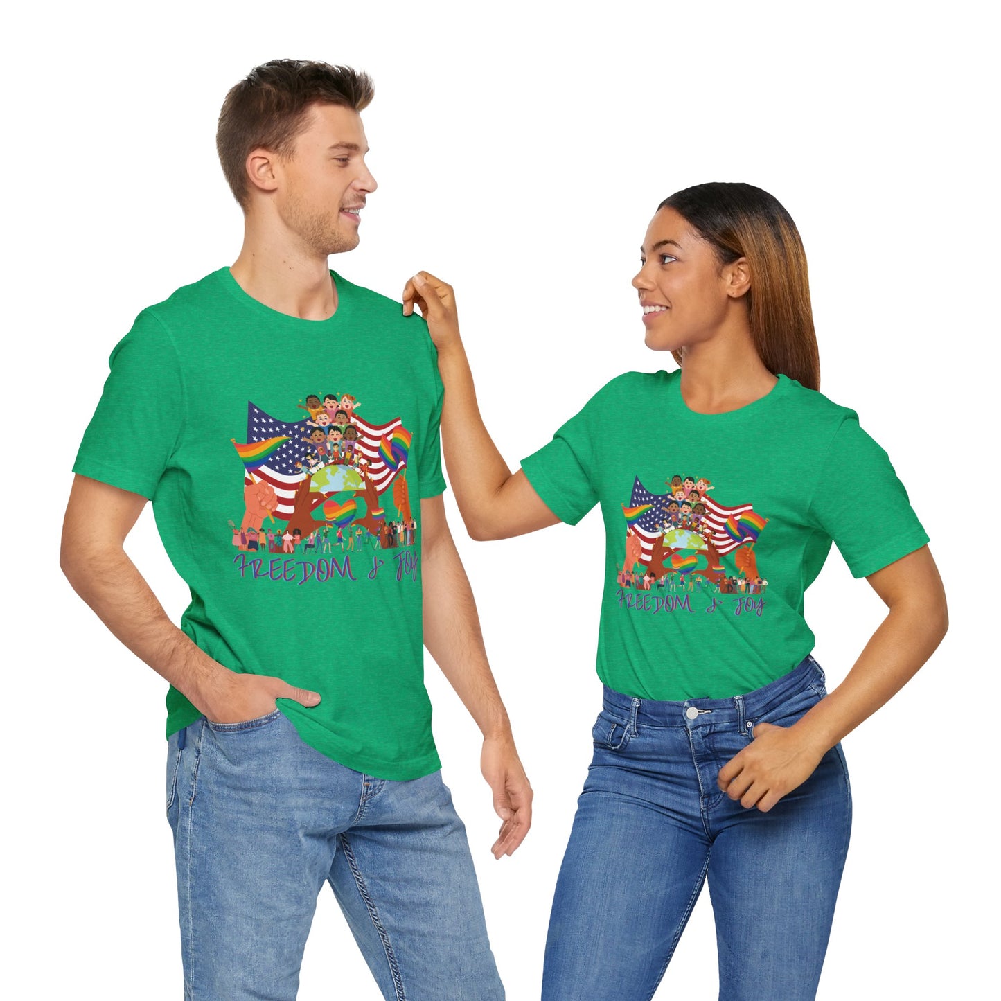 Freedom & Joy Unisex Tee, America, Inclusion, Equality, Love, Pride, Flag, Election, Gift, Comfy, Soft, Casual, Gender Neutral, Short Sleeve