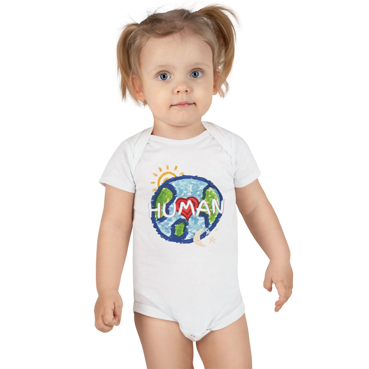 HUMAN Onesie® Organic Baby Bodysuit, Whole World, Sun, Moon & Stars, Heart, cotton, gender neutral, gift, boys, girls, birthday, Family PJs