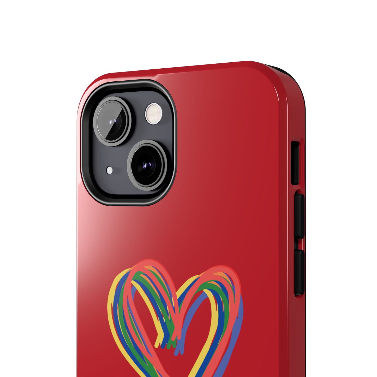 Rainbow Hearts Tough Phone Case, Red Phone Cover, Smartphone Case, Heart Pattern Phone Shell, Phone Hard Case, Colorful, Wireless Charging